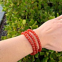 Adabele Real Natural Carnelian Red Agate Bracelet 75 Inch Stretch Red Gemstone Beaded Bracelet Chakras Healing Crystal Stone Je