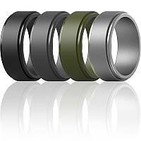 Thunderfit Silicone Wedding Rings For Men Flat Step Edge 10Mm Wide 25Mm Thick Black Dark Grey Olive Green Gunmetal S