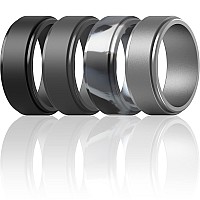 Thunderfit Silicone Wedding Rings For Men Flat Step Edge 10Mm Wide 25Mm Thick Black Dark Grey Grey Camo Gunmetal Siz