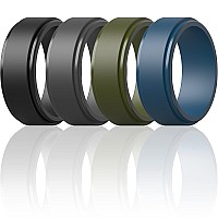 Thunderfit Silicone Wedding Rings For Men Flat Step Edge 10Mm Wide 25Mm Thick Black Dark Blue Olive Green Dark Grey