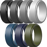 Thunderfit Silicone Wedding Rings For Men Flat Step Edge 10Mm Wide 25Mm Thick Light Grey Dark Grey Navy Blue Grey Oli