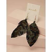 Large Genuine Soft Leather Handmade Fringe Feather Lightweight Tear Drop Dangle Color Earrings For Women Girls Fashion Olive Le