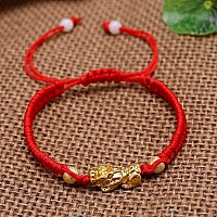 Colorful Bling 6Pcs Adjustable Braided Lucky Red String Rope Feng Shui Pixiu Pi Yao Bracelet Set Attract Wealth Prosperity Good