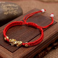 Colorful Bling 6Pcs Adjustable Braided Lucky Red String Rope Feng Shui Pixiu Pi Yao Bracelet Set Attract Wealth Prosperity Good