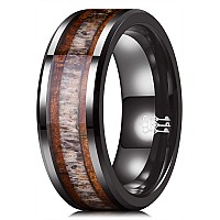 Three Keys Jewelry 8Mm Mens Ceramic Wedding Engagement Polished Carbide Ring With Koa Wood Antler Inlay For Men Cool Black Vin