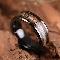 Three Keys Jewelry 8Mm Mens Ceramic Wedding Engagement Polished Carbide Ring With Koa Wood Antler Inlay For Men Cool Black Vin