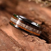 Three Keys Jewelry 8Mm Mens Ceramic Wedding Engagement Polished Carbide Ring With Koa Wood Antler Inlay For Men Cool Black Vin