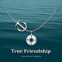 Cly Jewelry Sterling Silver Friendship Anchor Compass Necklace Name Necklace Custom Made With Message Card Gift Card