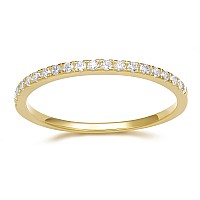 Eamti 2Mm 14K Gold Plated Wedding Band Cubic Zirconia Half Eternity Stackable Engagement Ring Size 55