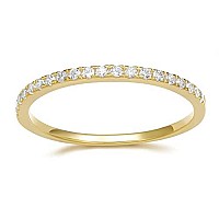 Eamti 2Mm 14K Gold Plated Wedding Band Cubic Zirconia Half Eternity Stackable Engagement Ring Size 5