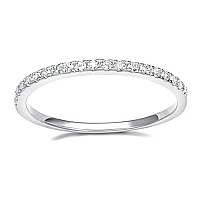 Eamti 2Mm 14K White Gold Plated Wedding Band Cubic Zirconia Half Eternity Stackable Engagement Ring Size 8