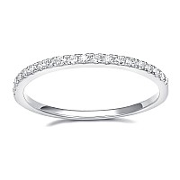 Eamti 2Mm 14K White Gold Plated Wedding Band Cubic Zirconia Half Eternity Stackable Engagement Ring Size 105