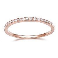 Eamti 2Mm 14K Rose Gold Plated Wedding Band Cubic Zirconia Half Eternity Stackable Engagement Ring Size 75