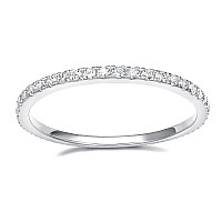 Eamti 2Mm 14K White Gold Plated Wedding Band Cubic Zirconia Full Eternity Stackable Engagement Ring Size 7