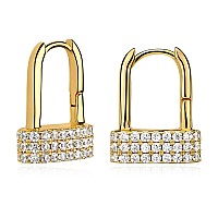 Myears Women Padlock Earrings Gold Huggie Hoop Diamond Cubic Zirconia 14K Gold Filled Small Simple Handmade Hypoallergenic Every