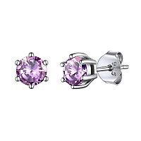 Chicsilver June Birthstone Earrings 925 Sterling Silver Round Cut Alexandrite Tiny Crystal Stud Earrings For Women Sensitive Ear