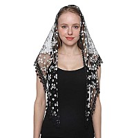 Triangle Lace Mantilla Veil Tulle Scarf Covering Church Veil For Mass Wedding Bridesmaids Black2