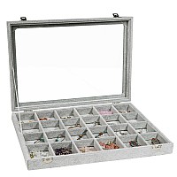 Stratalife Velvet Jewelry Organizer 24 Grid Jewelry Tray With Clear Glass Lid Display Showcase Storage Organizer Box For Earring