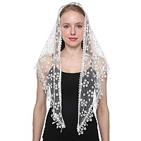 Triangle Floral Church Scarf Covering Church Tulle Veil For Mass Wedding Bridesmaids White2