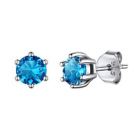 Chicsilver December Birthstone Stud Earrings For Women 925 Sterling Silver Delicate Tiny Tanzanite Blue Zircon Earrings Studs Hy