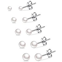 Uhibros Hypoallergenic Studs Earrings 316L Surgical Stainless Steel Shell Pearl Round Ball Earring For Women Men 5 Pairs Assorte