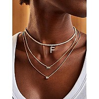 14K Yellow Gold Plated Cubic Zirconia Initial A Necklace Letter Tennis Chain Necklaces For Women