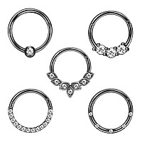 Drperfect Daith Earrings 16G Stainless Steel Cartilage Helix Tragus Nose Hoop Piercing Jewelry 8Mm Black Cz Hinged Septum Clicke