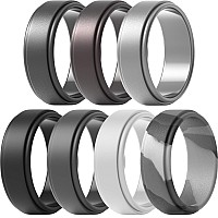 Thunderfit Silicone Wedding Rings For Men Step Edge 8Mm Width 2Mm Thick Light Grey Metallic Platinum Brass Black Dark