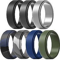 Thunderfit Silicone Wedding Rings For Men Step Edge 8Mm Width 2Mm Thick Dark Grey Marble Olive Green Black Dark Blue