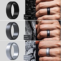 Thunderfit Silicone Wedding Rings For Men Step Edge 8Mm Width 2Mm Thick Dark Grey Marble Olive Green Black Dark Blue