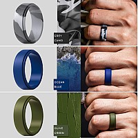 Thunderfit Silicone Wedding Rings For Men Step Edge 8Mm Width 2Mm Thick Dark Grey Marble Olive Green Black Dark Blue