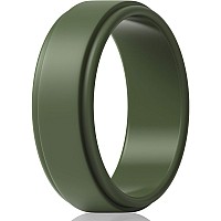 Thunderfit Silicone Wedding Rings For Men Step Edge 8Mm Width 2Mm Thick Olive Green Size 11512 213Mm