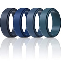 Thunderfit Silicone Wedding Rings For Men Step Edge 8Mm Width 2Mm Thick Midnight Blue Dark Blue Navy Blue Blue Size 1