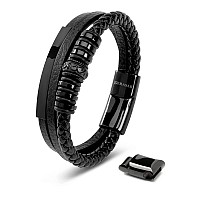 Serasar Pulseras Para Hombres 17Cm Black Leather Bracelets For Men Brown Cowhide Giftbox Braided Bracelet Stainless Steel Jew