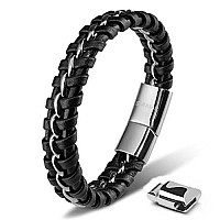 Serasar Mens Silver Bracelets 17Cm Bracelet Men Giftbox Genuineleather Cowhide Braided Magneticclasp Multilayer Wrap Rope Ma