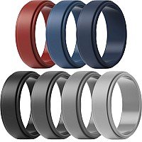 Thunderfit Silicone Wedding Rings For Men Step Edge 8Mm Width 2Mm Thick Grey Dark Grey Very Dark Grey Black Navy Blue