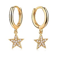 Myears Women Star Earrings Gold Huggie Hoop Diamond Cubic Zirconia Dangle Drop 14K Gold Filled Small Boho Beach Simple Delicate