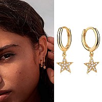 Myears Women Star Earrings Gold Huggie Hoop Diamond Cubic Zirconia Dangle Drop 14K Gold Filled Small Boho Beach Simple Delicate