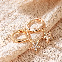 Myears Women Star Earrings Gold Huggie Hoop Diamond Cubic Zirconia Dangle Drop 14K Gold Filled Small Boho Beach Simple Delicate