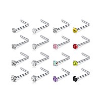 Dbella 18G L Shaped Nose Studs Surgical Stainless Steel 15Mm 2Mm 25Mm 3Mm Cz Nose Rings Studs Silver Nose Rings For Women Nos