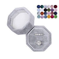 Blutete Velvet 2 Slots Jewelry Ring Box Engagement Wedding Box Keepsake Box Bridal Photo Ring Double Slots Octagon Grey