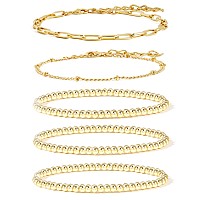 14K Gold Beaded Bracelets For Womendainty Gold Plated Chain Link Bracelet Stretchable Adjustable Bracelet5Pcsaa