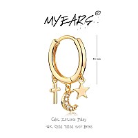 Myears Women Gold Huggie Earrings Hoop Moon And Star Cross Diamond Cubic Zirconia Dangle Drop 14K Gold Filled Small Boho Simple