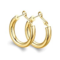 14K Gold Plated Thick Gold Hoop Earrings Lightweight Hollow Tube Earings For Women Hypoallergenic Chunky Gold Hoop Earrings 25Mm