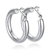 Sterling Silver Hoop Earrings For Women Thick Large Silver Earings Hypoallergenic Chunky Silver Hoops 25Mm