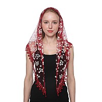 Triangle Lace Mantilla Veil Tulle Scarf Covering Church Veil For Mass Wedding Bridesmaids Maroon