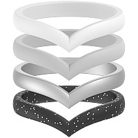 Thunderfit Silicone Wedding Bands For Women Thin Stackable Heart Shaped 27Mm Width 2Mm Thick Black Silver Glitter Light