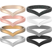 Thunderfit Silicone Wedding Bands For Women Thin Stackable Heart Shaped 27Mm Width 2Mm Thick Black Blackglitter Grey W