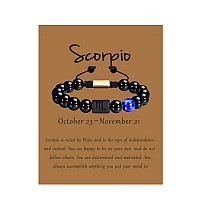 Vlinras Scorpio Gifts Men Women Zodiac Scorpio Bracelet Braided Adjustable Black Onyx Horoscope Birthday Jewelry