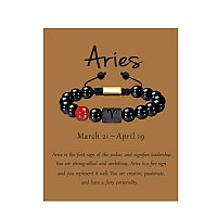 Vlinras Aries Gifts Men Women Zodiac Aries Bracelet Braided Adjustable Black Onyx Horoscope Birthday Jewelry